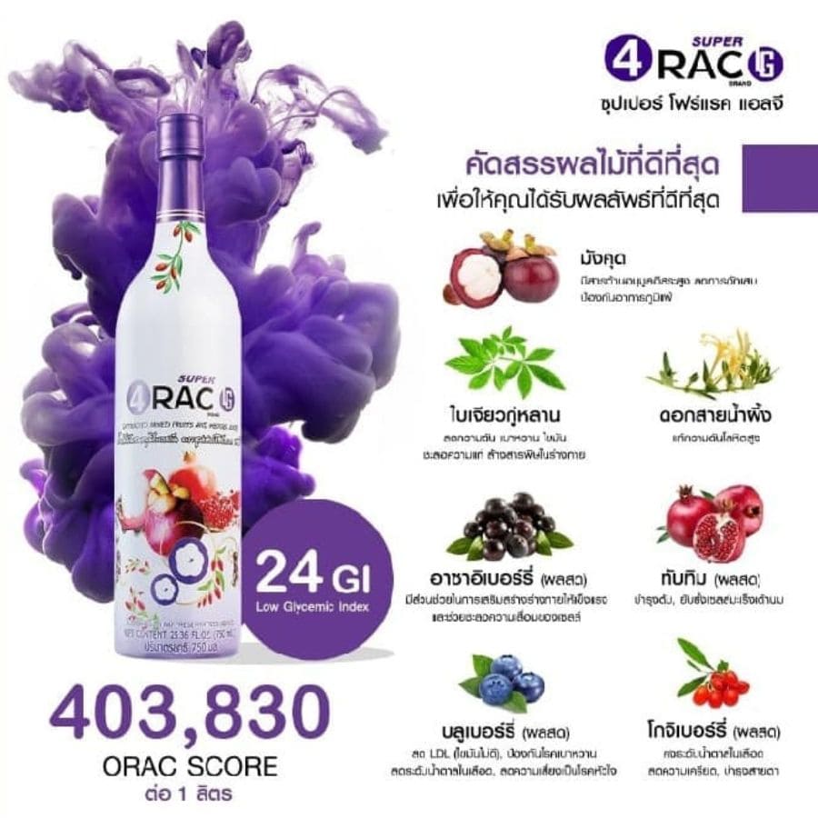 สารประกอบตามธรรมชาติที่ชื่อ แซนโทน (Xanthones) เช่นเดียวกับผลิตภัณฑ์ซุปเปอร์โฟร์แรคสูตรปกติ มีความสามารถในการต้านอนุมูลอิสระที่สูง